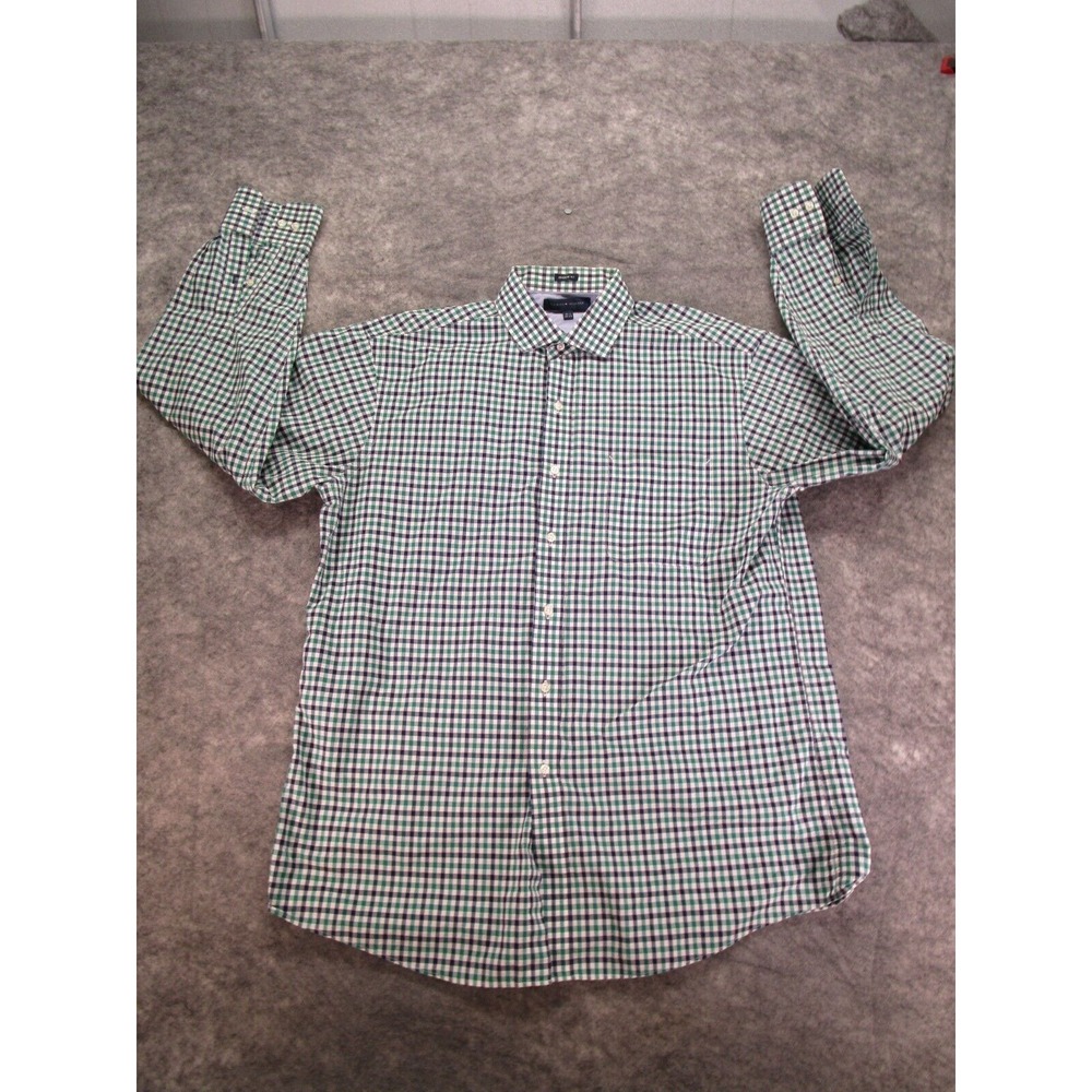 Tommy Hilfiger Shirt Mens 16.5 Blue Check 34/35 Regular Fit Spread Collar
